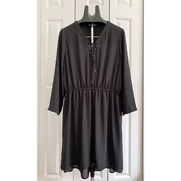 MOSSIMO Sz XXL Silky Black High / Low Lace-Up Front Dress - Picture 1 of 8